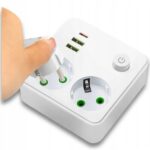 ROZGAŁĘŹNIK ROZDZIELACZ ZŁODZIEJKA 2 GNIAZDA 230V + 2 x USB A + 1 x USB C