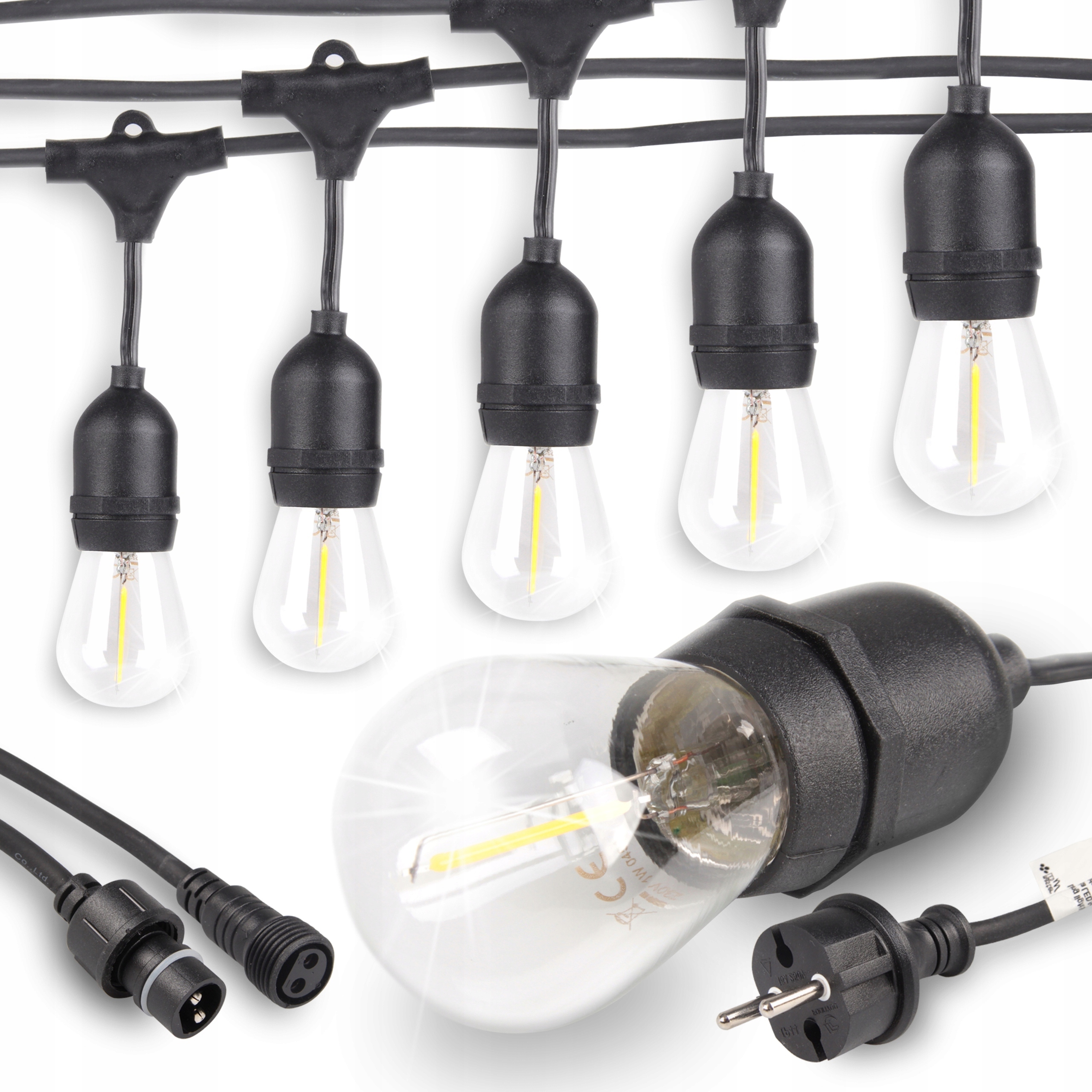 GIRLANDA OGRODOWA ŚWIETLNA LED 10M IP65 + ŻARÓWKI G45 1W 2700K CZARNA