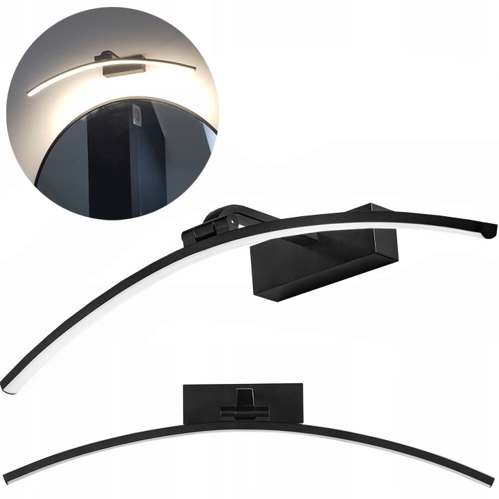 KINKIET ŁAZIENKOWY CZARNY LED 12W NAD LUSTRO OKRĄGLY WYGIĘTY 60cm NEUTRALNA