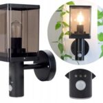KINKIET ELEWACYJNY OGRODOWY ZEWNĘTRZNY LAMPA Z CZUJNIKIEM DYMIONA 1xE27