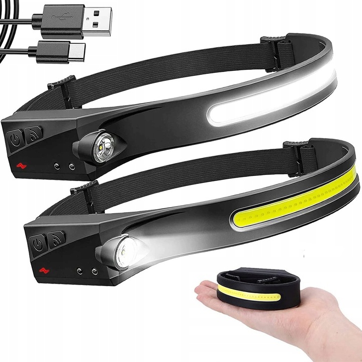 LATARKA CZOŁOWA LED AKUMLATOROWA 3W COB + 1W LED BARDZO MOCNA SENSOR