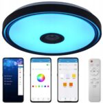 LAMPA PLAFON LED RGB 48W KOLORY GŁOŚNIK BLUETOOTH PILOT APLIKACJA PAMIĘĆ