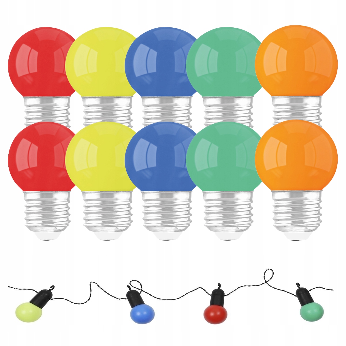 10 x ŻARÓWKA KOLOROWA E27 DO GIRLAND DEKORACYJNA MIX KOLORÓW 1W LED