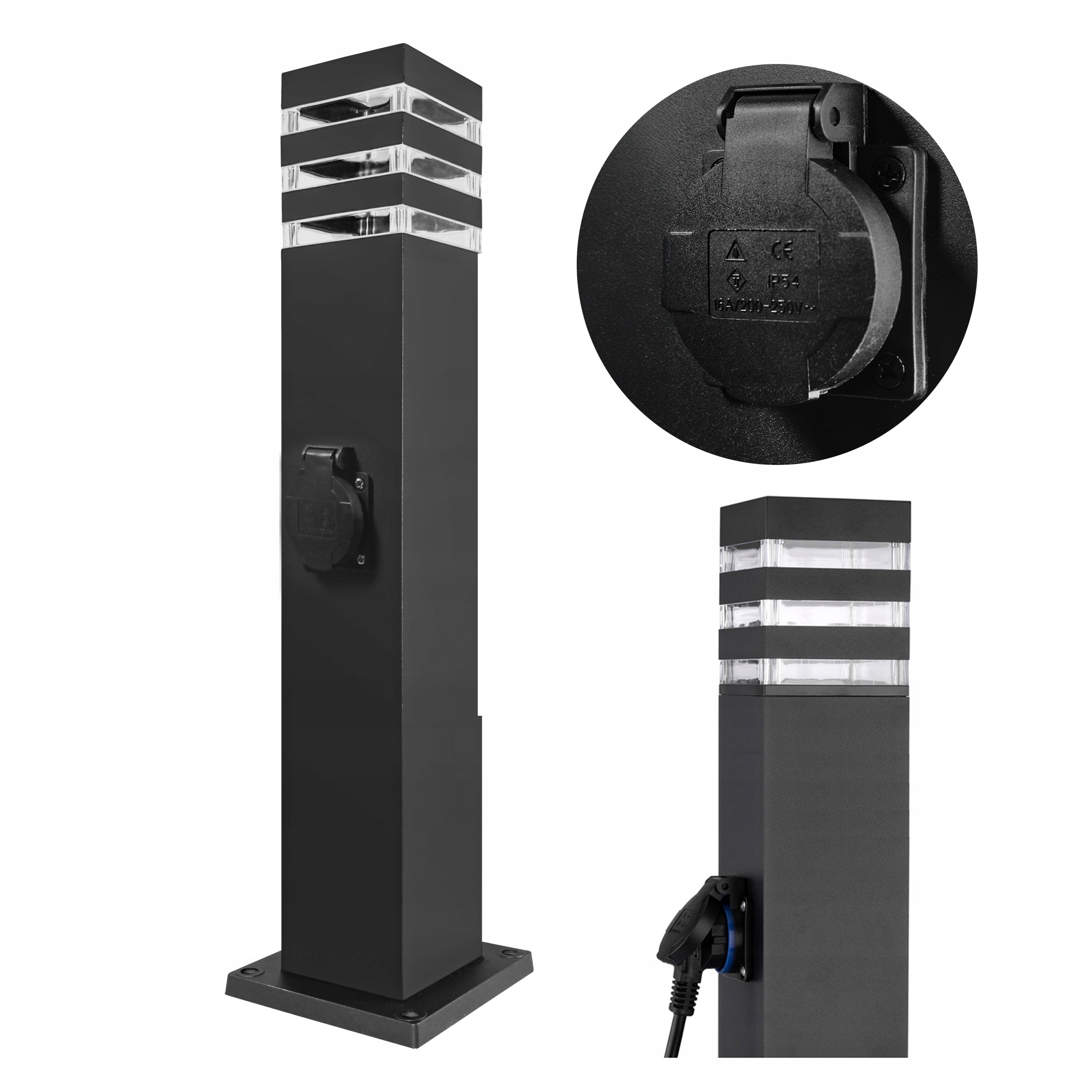 LAMPA OGRODOWA STOJĄCA LED E27 SŁUPEK 60CM Z GNIAZDEM 230V ALUMINIUM
