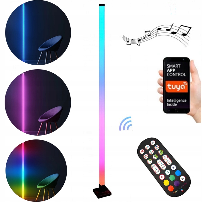 LAMPA PODŁOGOWA STOJACA TUBA RGB CZARNA PILOT + STEROWANIE APLIKACJA TUYA