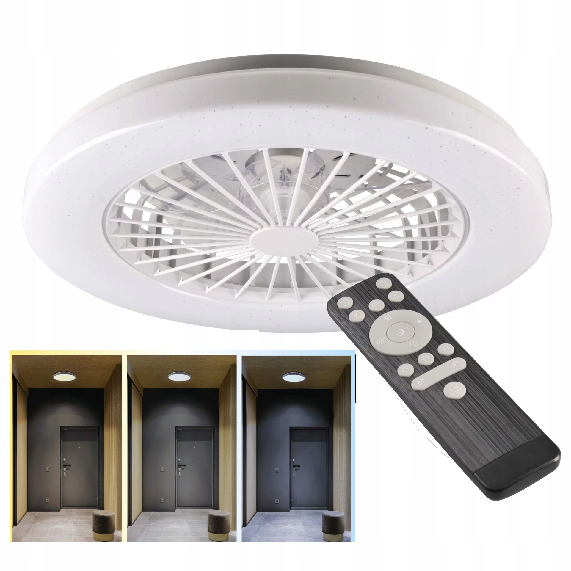 WENTYLATOR WIATRAK SUFITOWY LAMPA LED 63W CCT PAMIĘĆ BARWY + PILOT 50CM