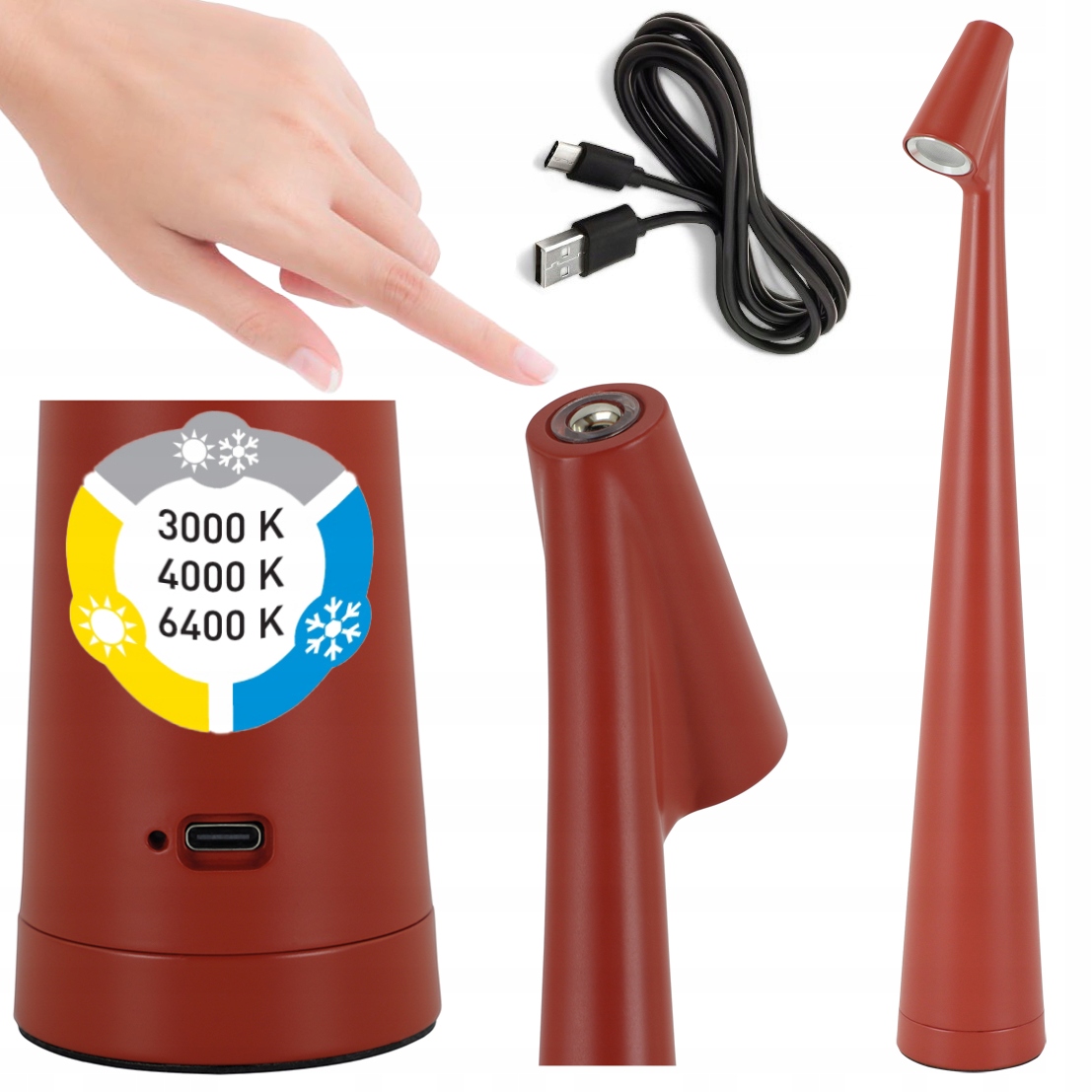 LAMPKA BIURKOWA LED 1W CCT LAMPKA STOŁOWA Z AKUMULATOREM KABEL USB CZERWONA