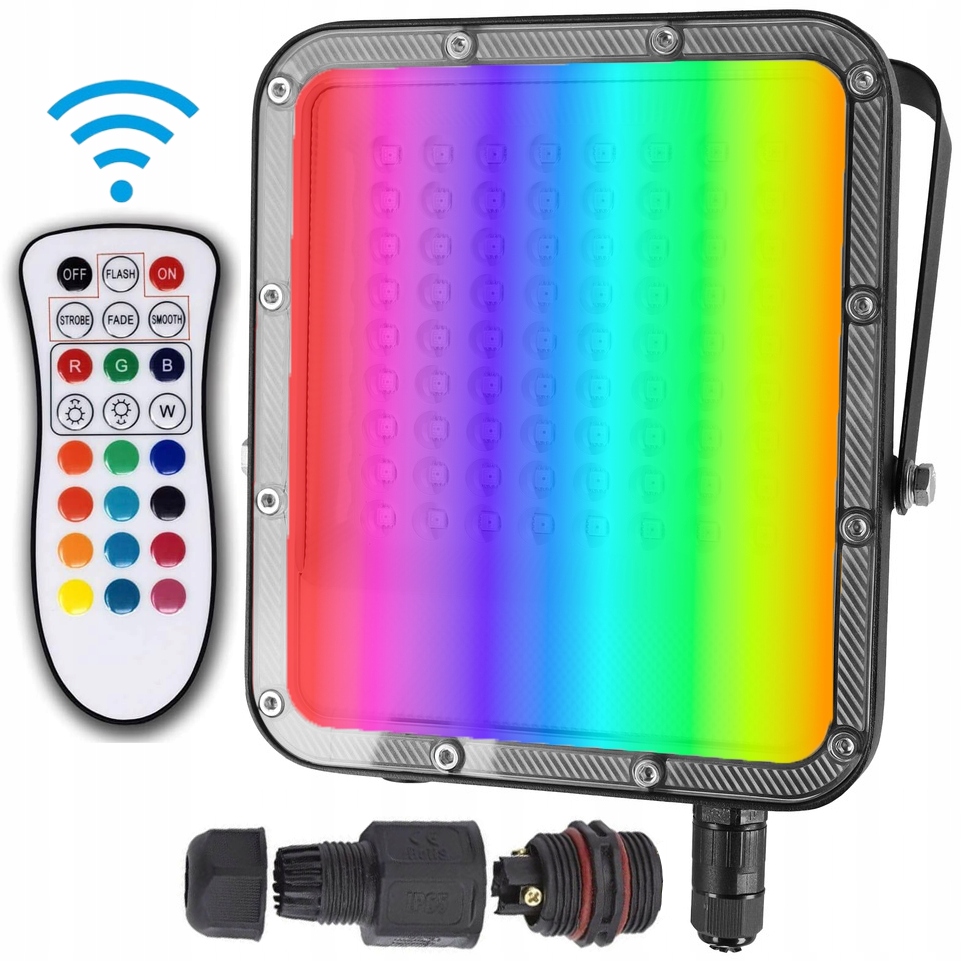 NAŚWIETLACZ RGB KOLOROWY OGRODOWY ZEWNETRZNY RGB + 6500K 50W LED IP65 PILOT