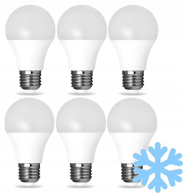 6x ŻARÓWKA LED A60 E27 10W BARWA BIAŁA ZIMNA 6200K