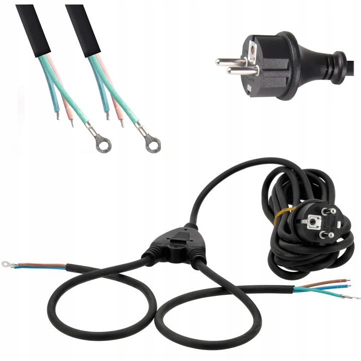 KABEL PRZEWÓD ZASILAJACY Z WTYCZKĄ DO HALOGENÓW 230V 2 M 3G 3x0,75 1/2