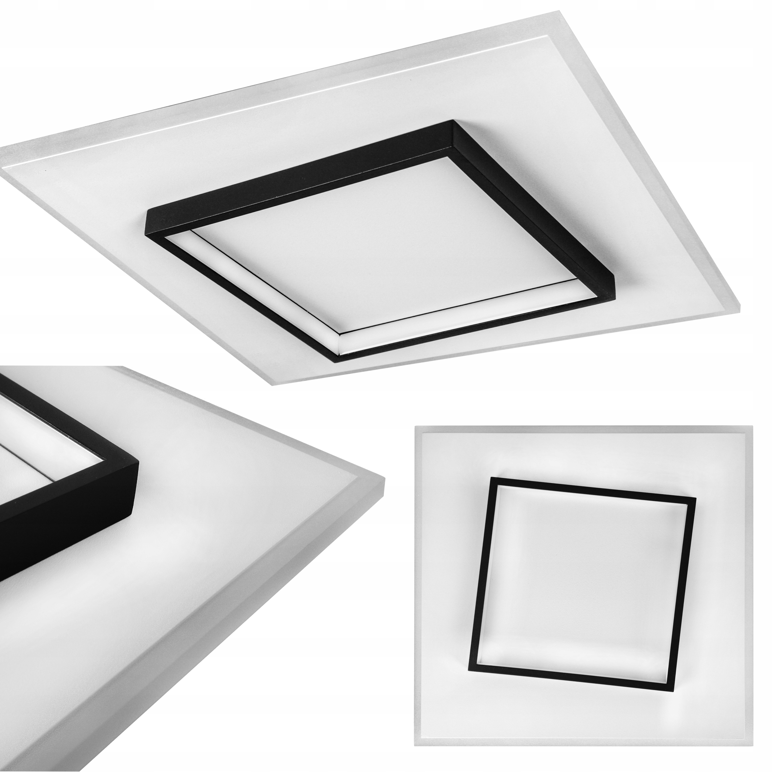 ŻYRANDOL NOWOCZESNY LAMPA SUFITOWA KWADRAT PLAFON LED 32W BIAŁY MAT +CZARNY