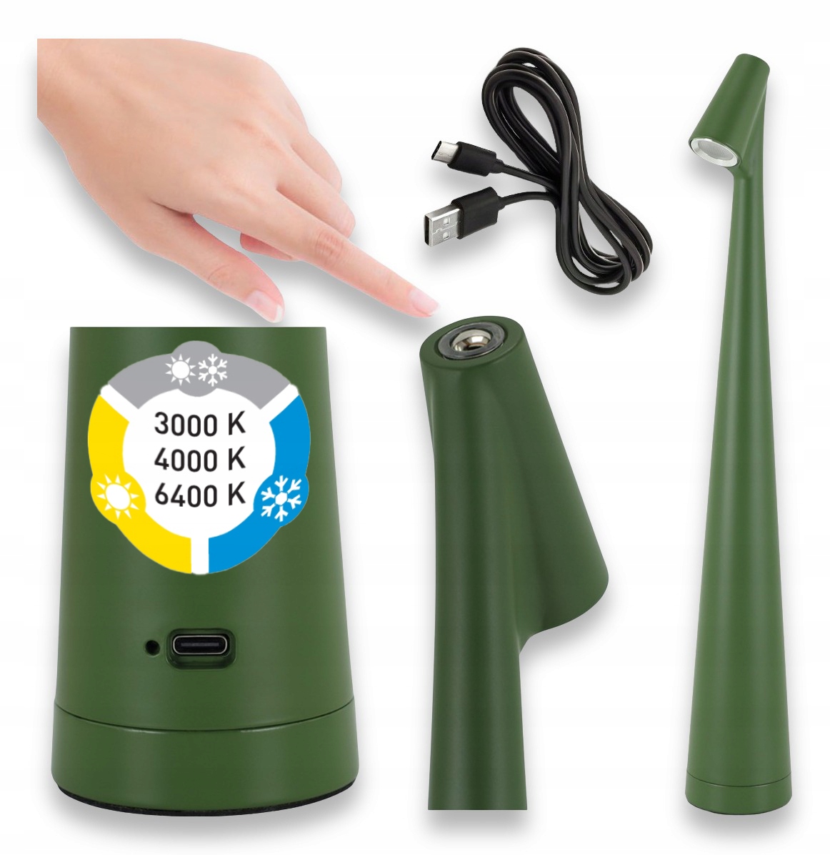 LAMPKA BIURKOWA LED 1W CCT LAMPKA STOŁOWA Z AKUMULATOREM KABEL USB ZIELONA