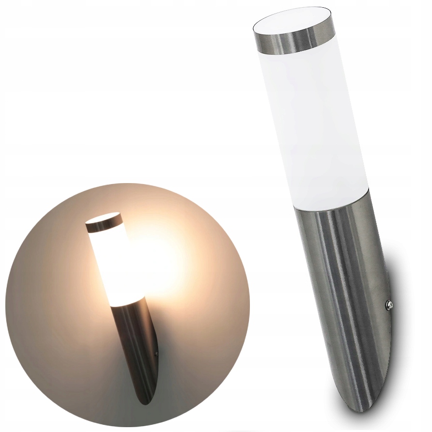 KINKIET ZEWNĘTRZNY ŚCIENNY SREBRNY INOX DO LED E27 LAMPA ELEWACYJNA IP44