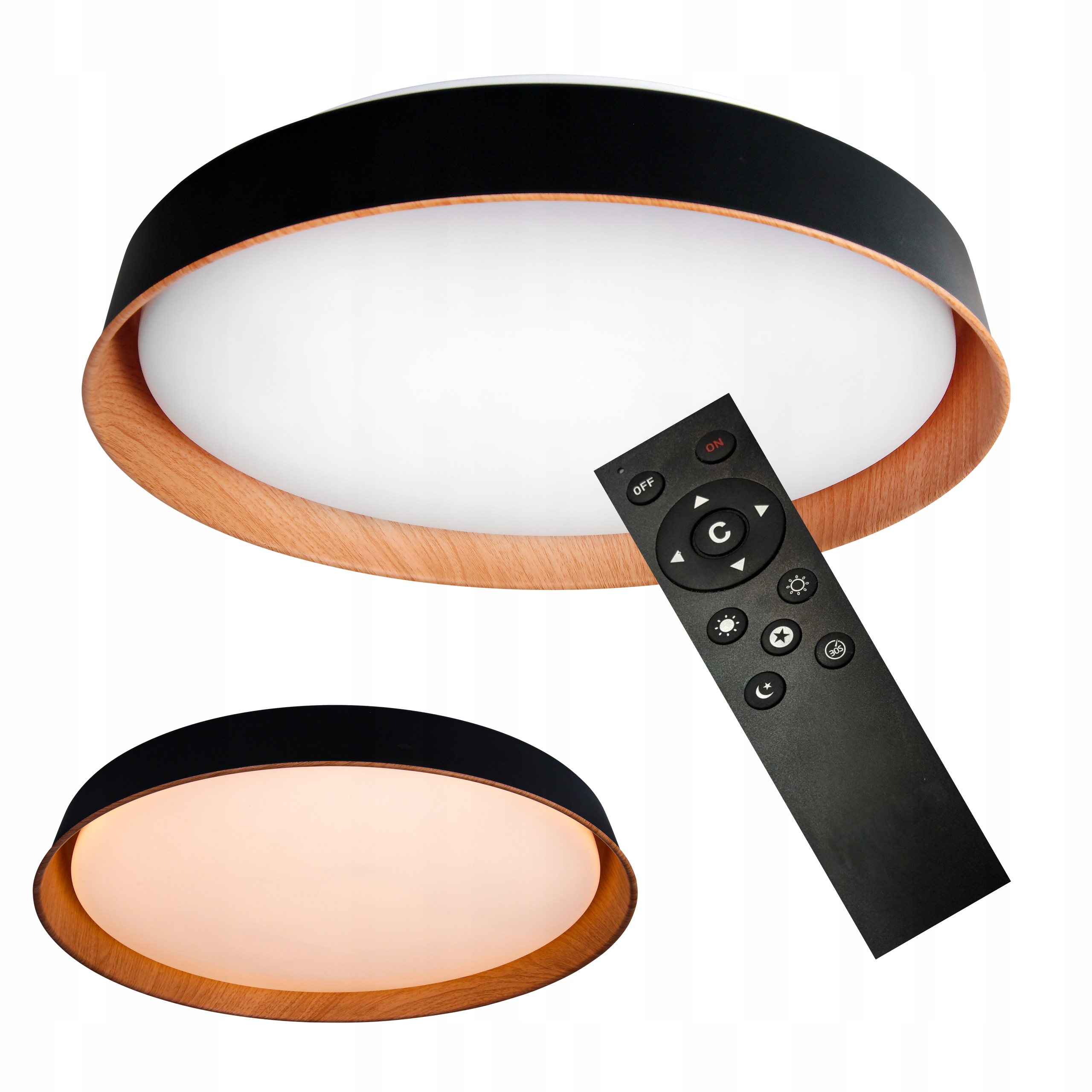 LAMPA PLAFON LED ŁAZIENKOWY 54W CCT PILOT DEKORACYJNA IMITACJA DREWNA DĄB