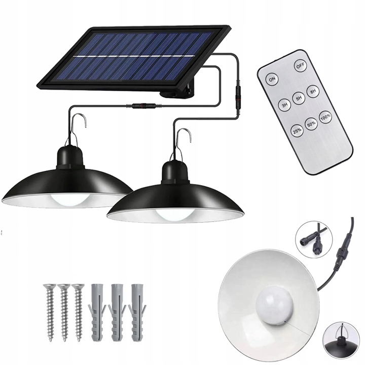LAMPA SOLARNA LED PODWÓJNA ZEWNETRZNA OGRODOWA WISZĄCA ŻYRANDOL 3,6W +PILOT