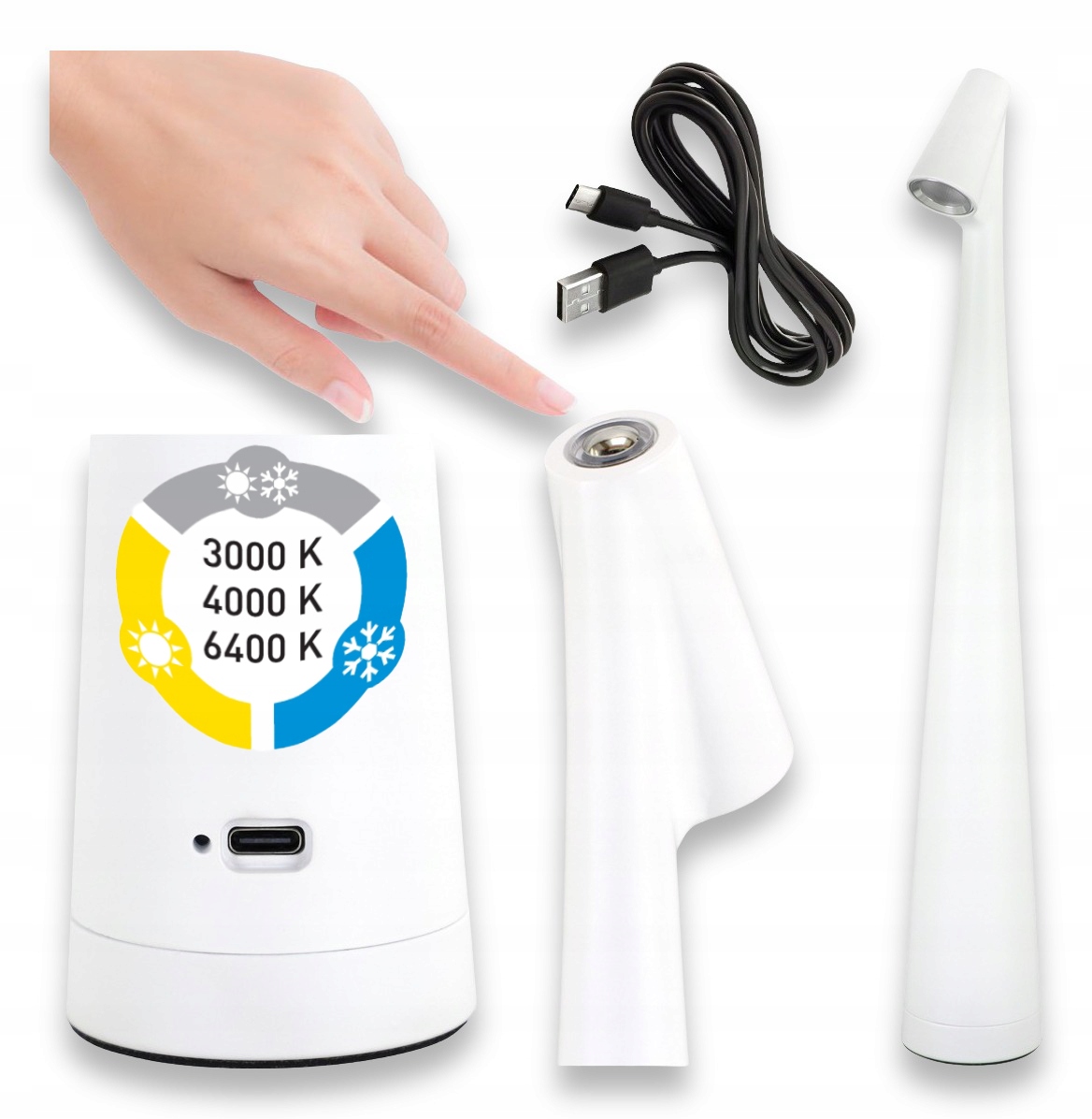 LAMPKA BIURKOWA LED 1W CCT LAMPKA STOŁOWA Z AKUMULATOREM KABEL USC-C BIAŁA