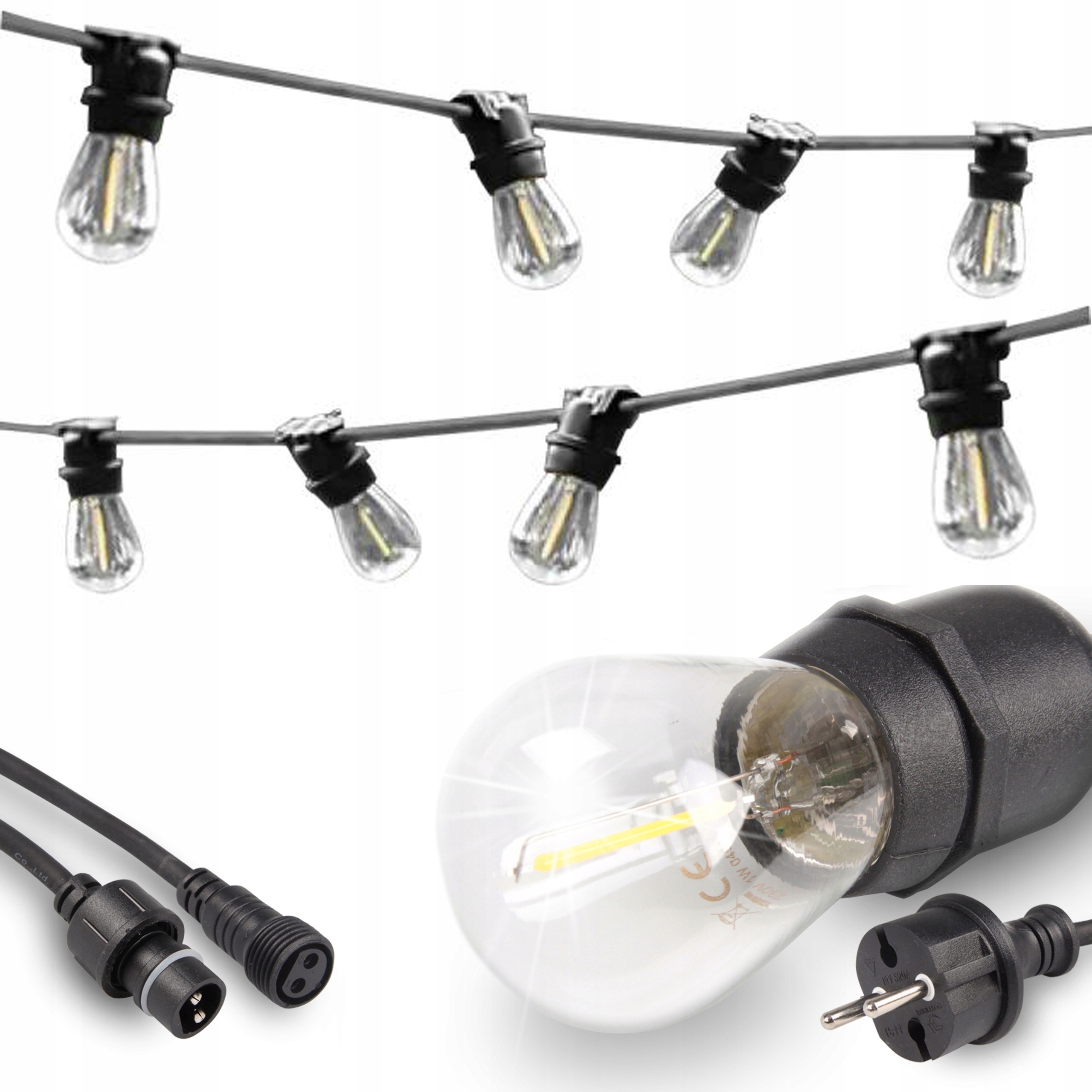 GIRLANDA OGRODOWA ŁAŃCUCH ŚWIETLNY LAMPKI E27 230V 10M + 10 x ZARÓWKI LED
