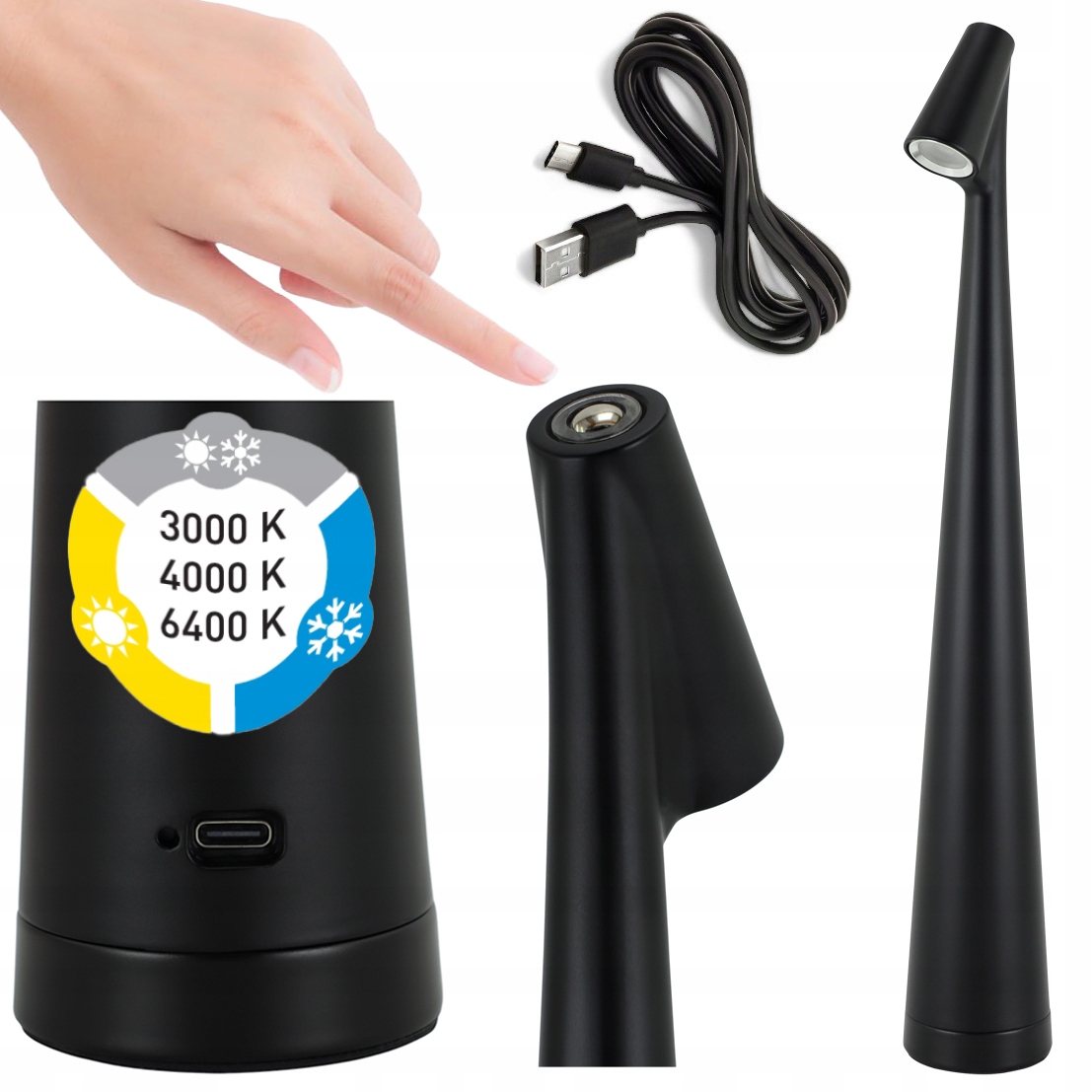 LAMPKA BIURKOWA LED 1W CCT LAMPKA STOŁOWA Z AKUMULATOREM KABEL USB-C CZARNA