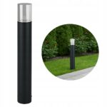 LAMPA OGRODOWA STOJĄCA SŁUPEK ZEWNETRZNY CZARNA SZKŁO CHROM 80CM E27 DUŻA