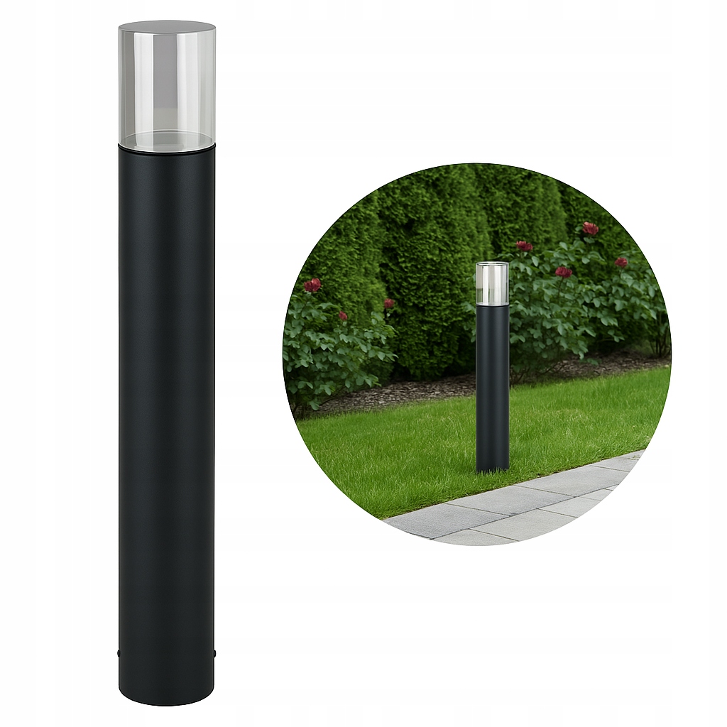 LAMPA OGRODOWA STOJĄCA SŁUPEK ZEWNETRZNY CZARNA SZKŁO CHROM 80CM E27 DUŻA