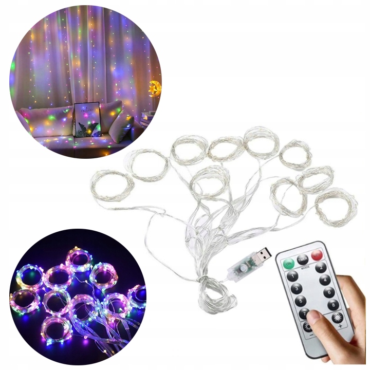 KURTYNA ŚWIETLNA RGB OKIENNA 300 LED GIRLANDA 3 x 3M NA DRUCIKU USB PILOT