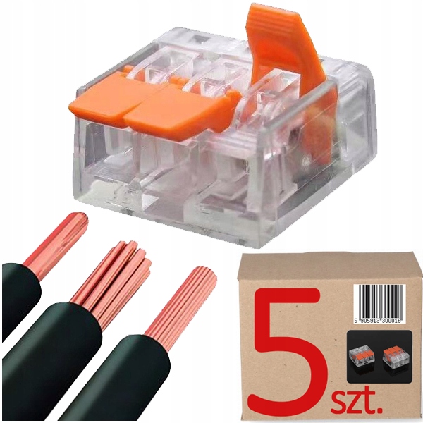 5 x SZYBKOZŁĄCZKA ZŁĄCZKA INSTALACYJNA TYPU WAGO 3P ZACISKOWA DRUT LINKA