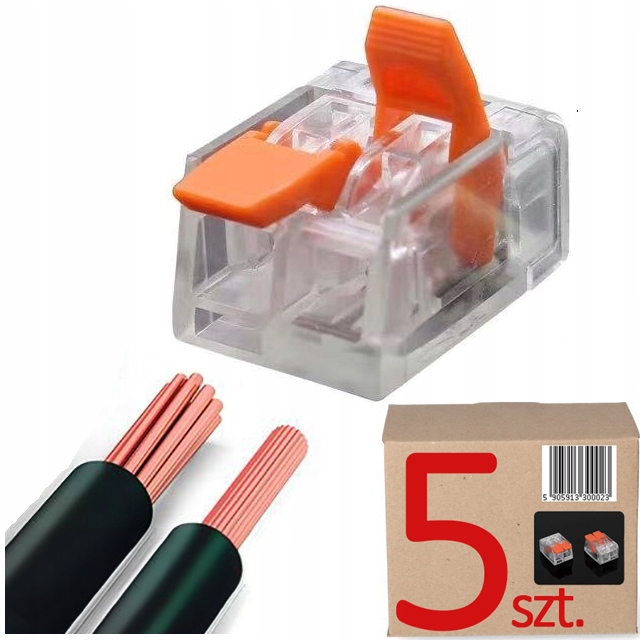 5 x SZYBKOZŁĄCZKA ZŁĄCZKA INSTALACYJNA TYPU WAGO 2P NA DRUT LINKĘ DO PRĄDU