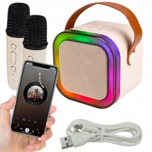 GŁOŚNIK BLUETOOTH SPRZĘT DO KARAOKE 2 MIKROFONY I GŁOŚNIK LED RGB Głośniki 3