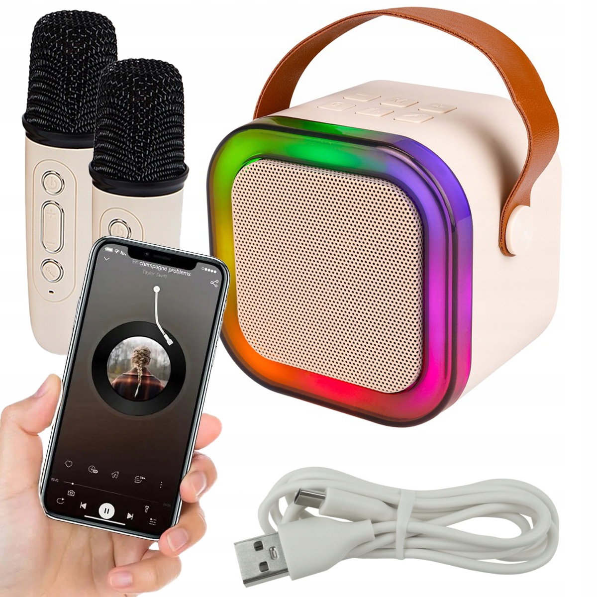 GŁOŚNIK BLUETOOTH SPRZĘT DO KARAOKE 2 MIKROFONY I GŁOŚNIK LED RGB