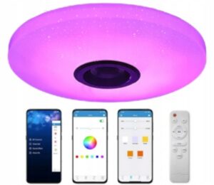 LAMPA PLAFON RGB LED 48W GŁOŚNIK BLUETOOTH+PILOT+PAMIĘĆ BARWY+APLIKACJA Plafony