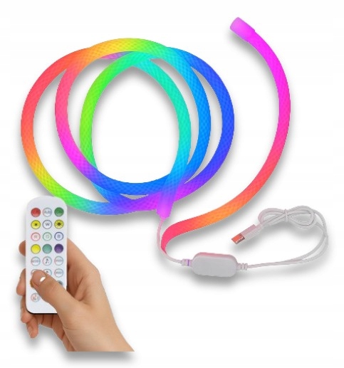 TAŚMA LED LINA SZNUR RGB ELASTYCZNA OZDOBNA USB NEON 3M PILOT APLIKACJA