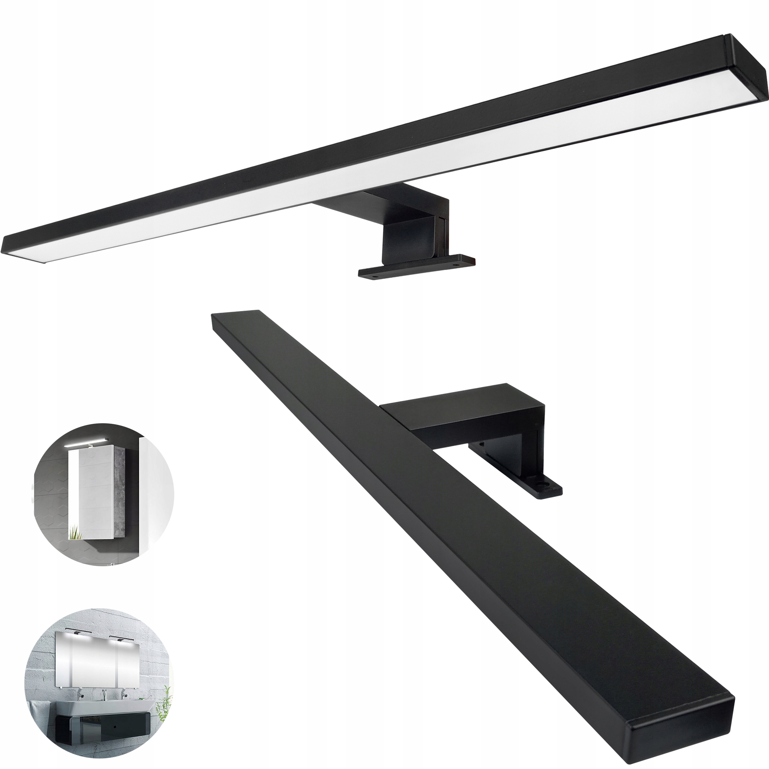 KINKIET ŁAZIENKOWY CZARNY 12W LED LAMPA MONTAŻ NA LUSTRO NA SZAFKĘ 50 CM