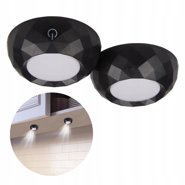 LAMPKA PODSZAFKOWA LED DO KUCHNI 0.5W ZESTAW 2 SZT NA BATERIE 3X AAA CZARNA