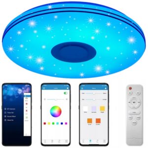 LAMPA PLAFON LED RGB 72W GŁOŚNIK BLUETOOTH+PILOT APLIKACJA PAMIĘĆ BARW Plafony