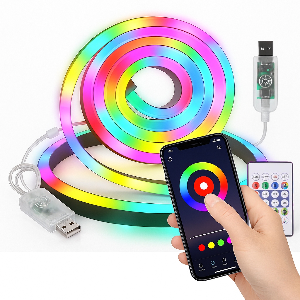 TAŚMA LED SMART NEON DEKORACJA LOGO APLIKACJA PILOT SYNCHRONIZACJA Z MUZYKĄ