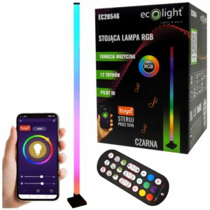 Lampa Stojąca Podłogowa RGB Muzyczna Czarna Narożna + Pilot +Aplikacja Tuya Lampy podłogowe