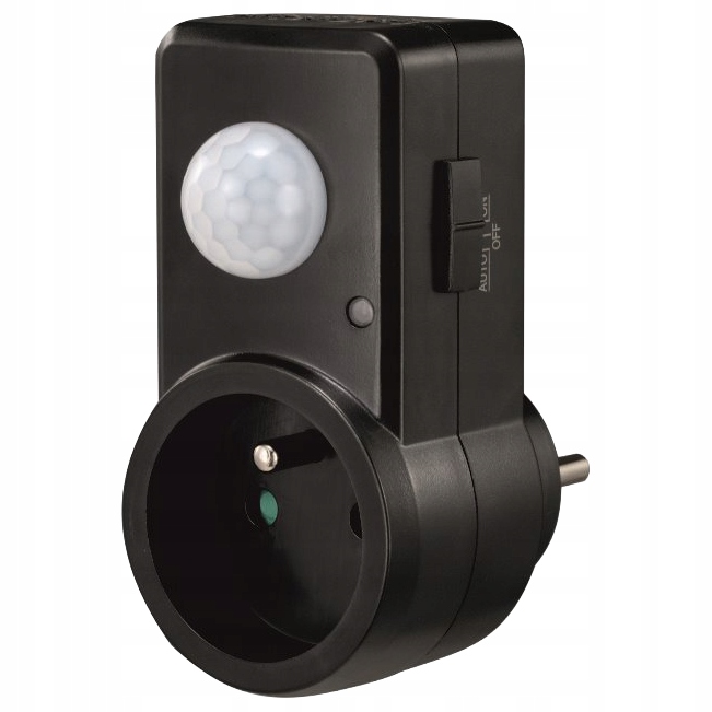 CZUJNIK RUCHU PIR DO GNIAZDKA KONTAKTU CZARNY Z WYŁĄCZNIKIEM DO LAMP 230V