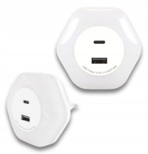 LAMPKA LED 0,3W NOCNA DO KONTAKTU CZUJNIK ZMIERZCHU USB A+C BARWA NEUTRALNA Lampy dekoracyjne