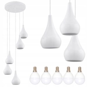 Lampa Sufitowa Wisząca Żyrandol 5x E14 Biała Nowoczesna z Żarówkami LED 4W