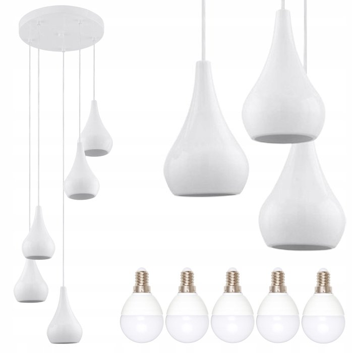 Lampa Sufitowa Wisząca Żyrandol 5x E14 Biała Nowoczesna z Żarówkami LED 4W