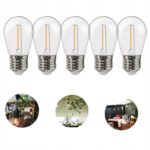 5 x ŻARÓWKA DO GIRLAND DEKORACYJNA S14 E27 KULKA FILAMENT 1W BIAŁA CIEPŁA