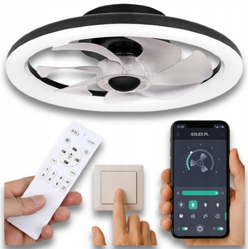 WENTYLATOR WIATRAK SUFITOWY LAMPA LED 51W CCT PAMIĘĆ BARWY PILOT APLIKACJA