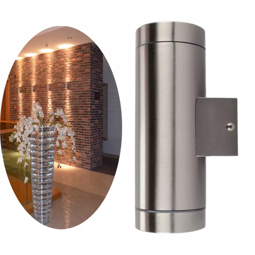 LAMPA ELEWACYJNA KINKIET OGRODOWY ZEWNĘTRZNY ELEWACYJNY 2XGU10 LED INOX