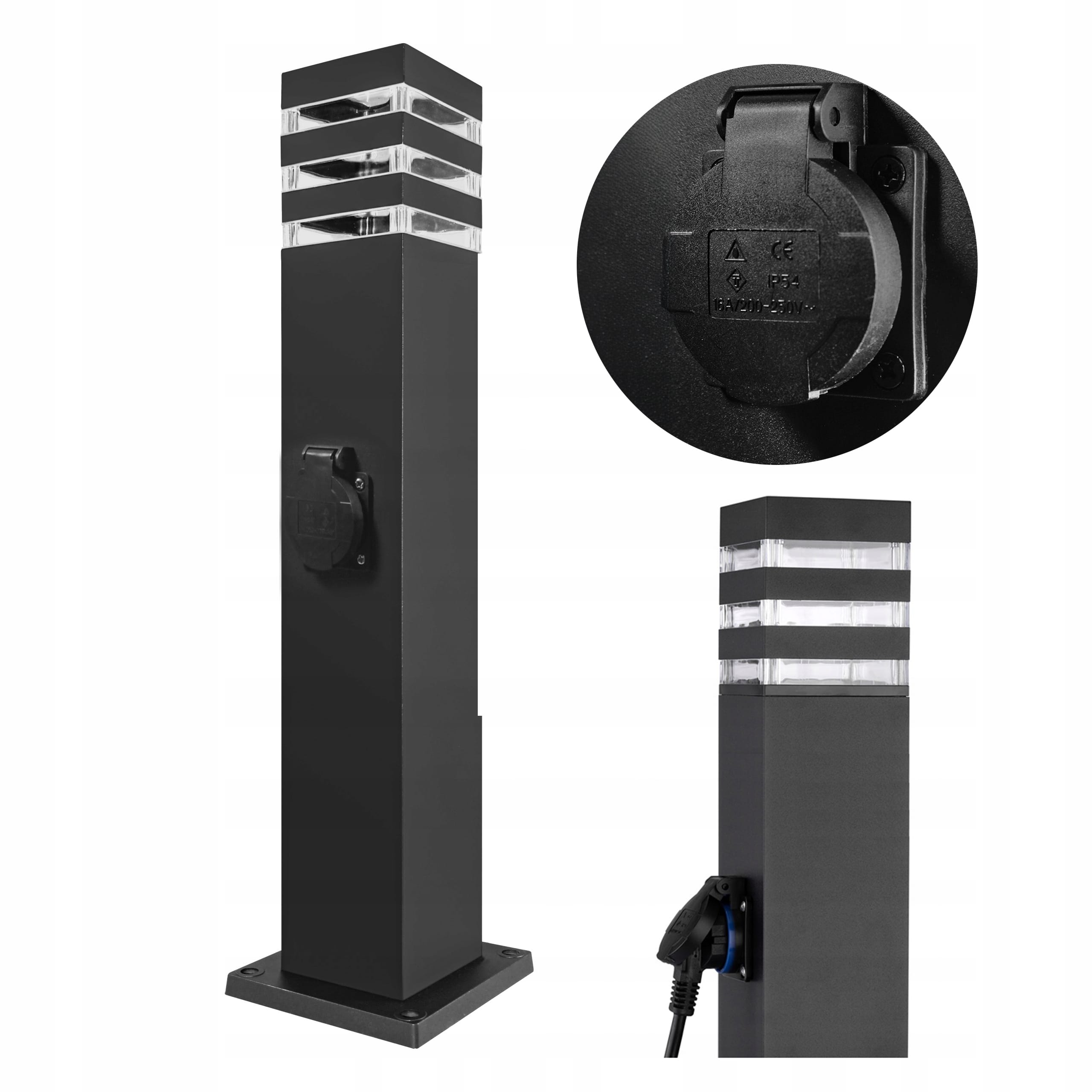 Lampa ogrodowa słupek z gniazdem 230v LED E27 60cm z gniazdem aluminium 2 Lampa ogrodowa słupek z gniazdem 230v LED E27 60cm z gniazdem aluminium - obrazek 2