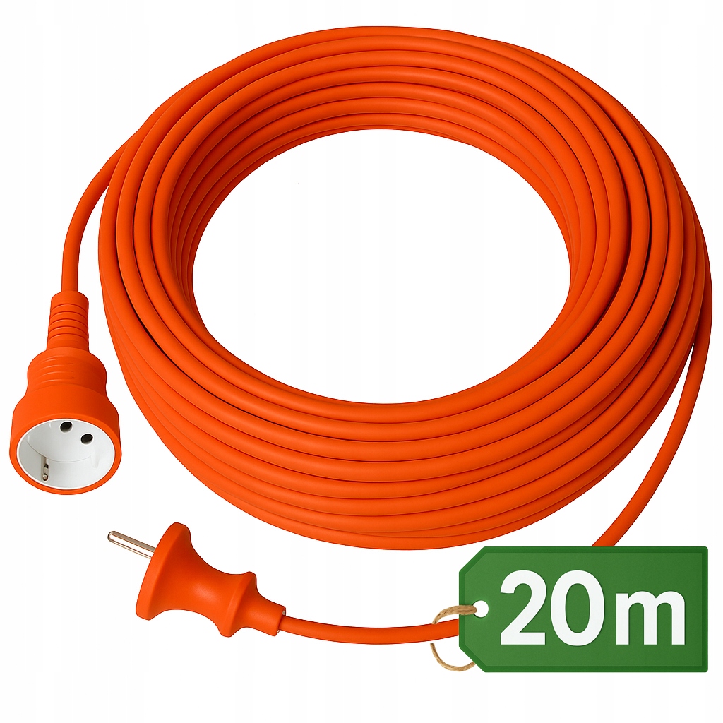 PRZEDŁUŻACZ POJEDYŃCZY UNIWERSALNY 20m 2x1mm2 POMARAŃCZOWY DO OGRODU