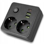 ROZGAŁĘŹNIK ROZDZIELACZ ZŁODZIEJKA 2 GNIAZDA 230V + 2 x USB A + 1 x USB C