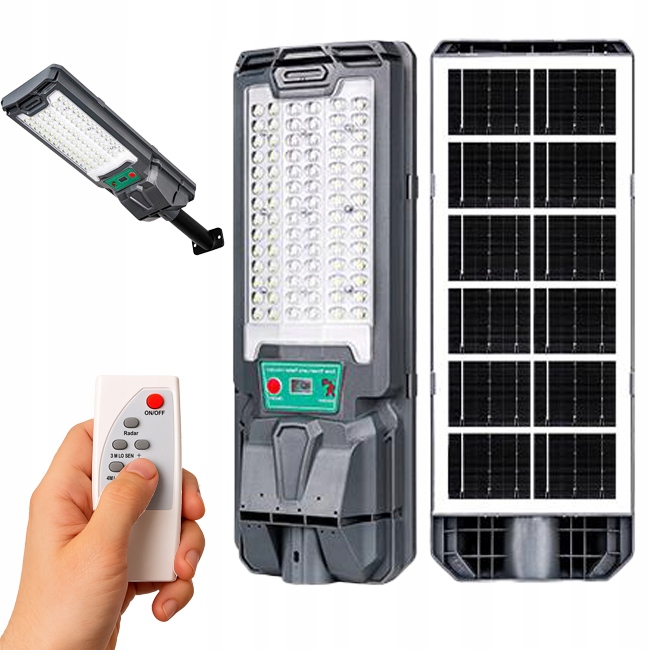 LAMPA ULICZNA SOLARNA LED LAMPA OGRODOWA CZUJNIK RUCHU SZARA 50W PILOT