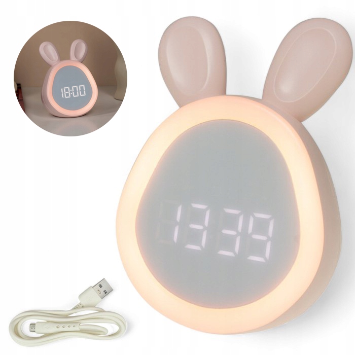 LAMPKA NOCNA LED BIURKOWA STOŁOWA BUDZIK ZEGAR ELEKTRONICZNY DLA DZIECI USB