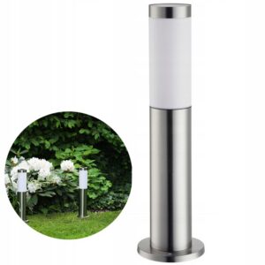 LAMPA OGRODOWA STOJĄCA SŁUPEK ZEWNETRZNY SREBRNY 45CM E27 Lampy uliczne