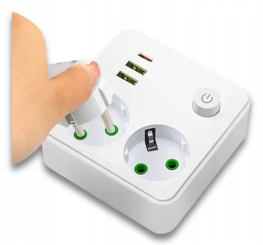 ROZGAŁĘŹNIK ROZDZIELACZ ZŁODZIEJKA 2 GNIAZDA 230V + 2 x USB A + 1 x USB C